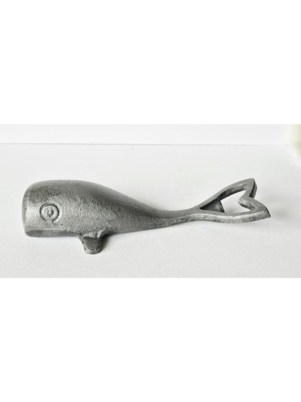 Vintage Large Silver tone heavy Metal Whale Bottle Opener shelf decor